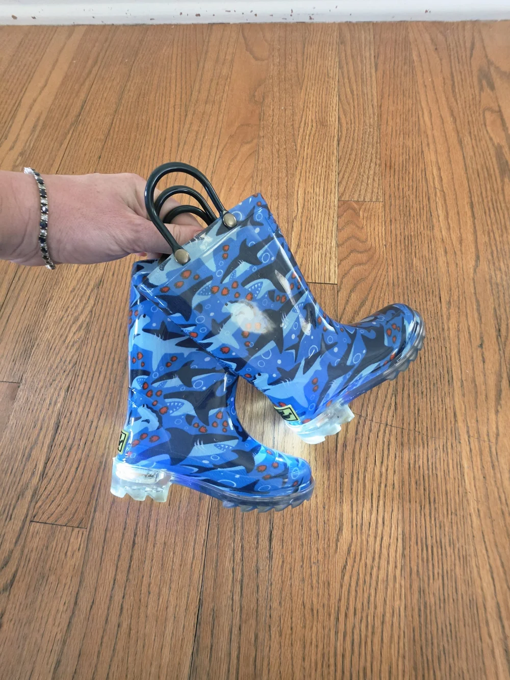 Western Chief Blue Shark Light Up Rain Boots Kids Size 7